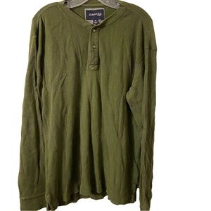 St John Bay Waffle Henley Long Sleeves in Army Green Size X Large.